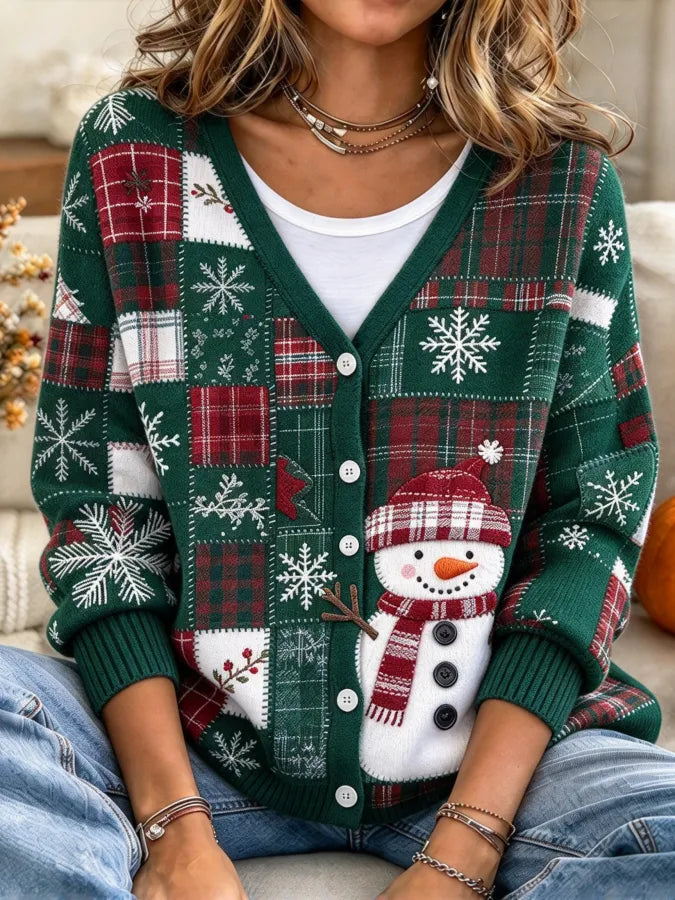 Women'S Casual Christmas Checkered Knitted Cardigan