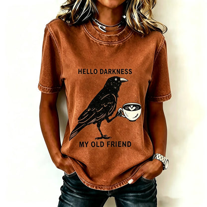 Hello, Darkness, My Old Friend Halloween Print Crew Neck T-shirt
