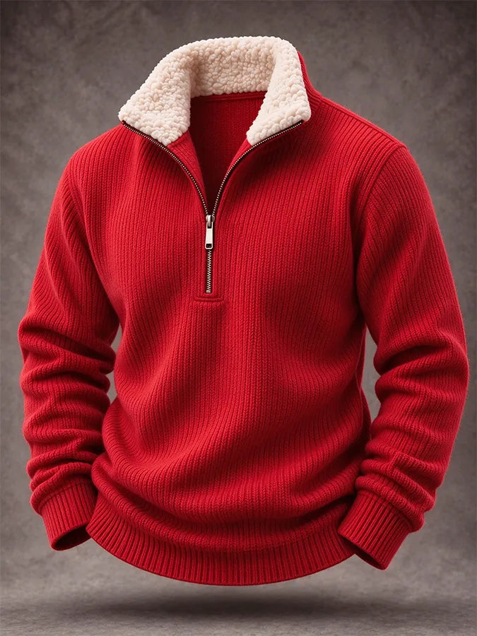 Men'S Casual Woven Zipper Wool Collar Sportswear