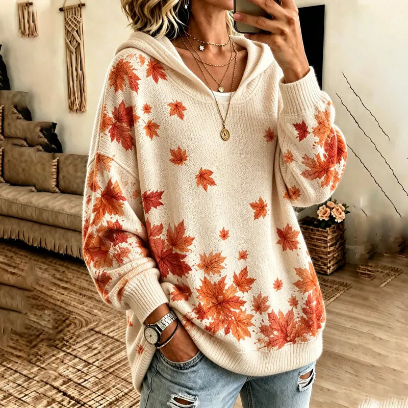 Women’s Autumn Maple Leaf Pattern Hoodie Sweater