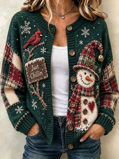Ladies' Christmas Animal Pattern Casual Cardigan