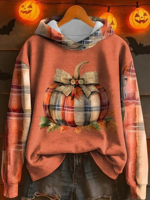 Women's Retro Halloween Pumpkin Pattern Casual Hoodie
