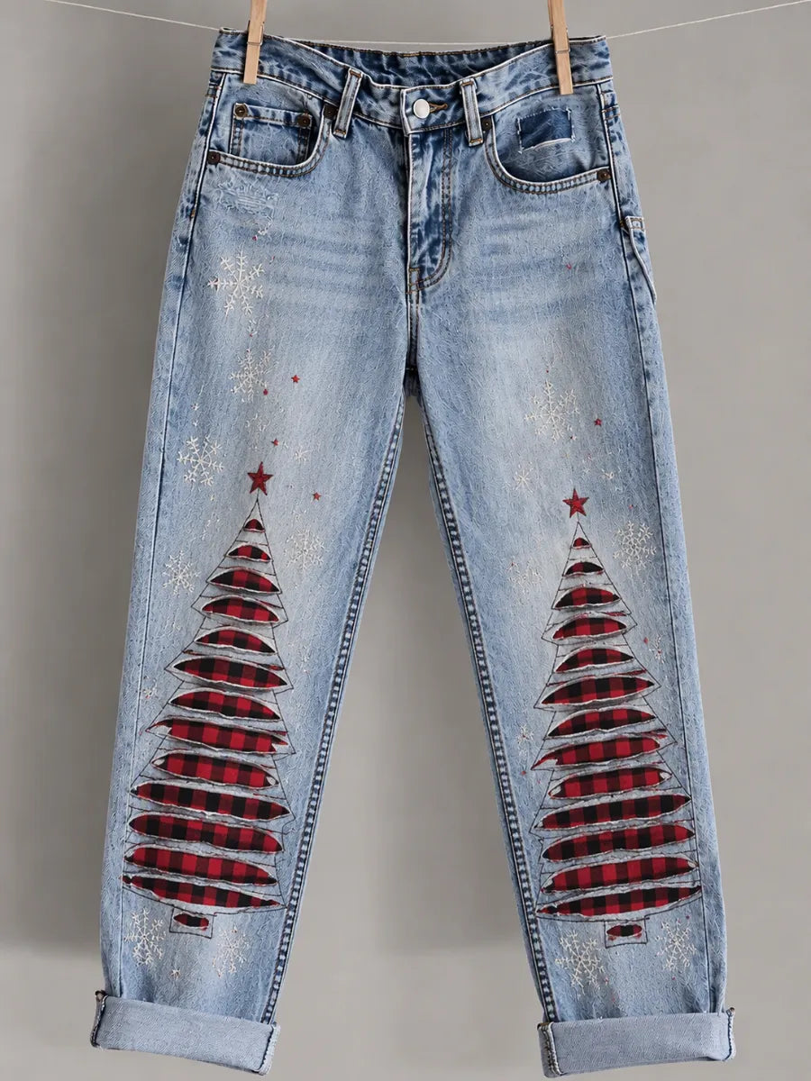 Women's Christmas Printed Casual Jeans