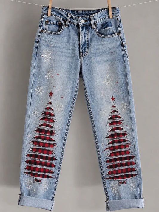Women's Christmas Printed Casual Jeans