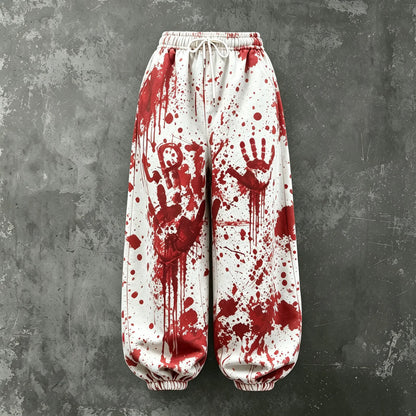 Women's Halloween Bloodstain Help Print Loose Pants