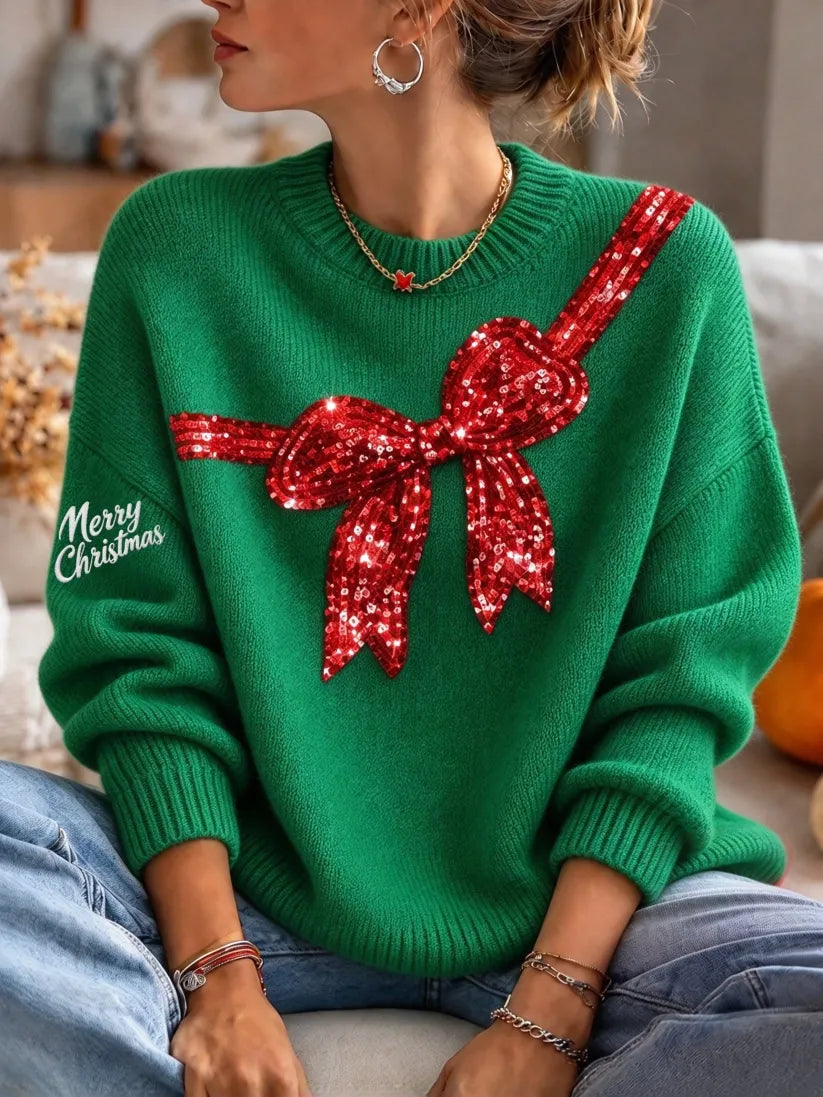 Women'S Christmas Bow Round Neck Top