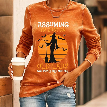 Assuming I'm Just An Old Lady Women's Halloween Print Pattern Casual  Crew Neck Sweatshirt