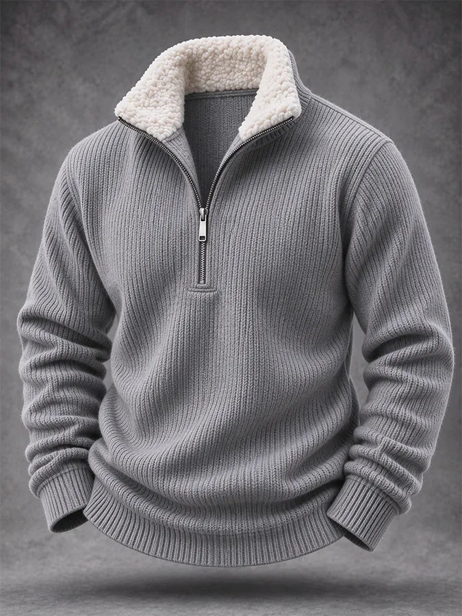 Men'S Casual Woven Zipper Wool Collar Sportswear