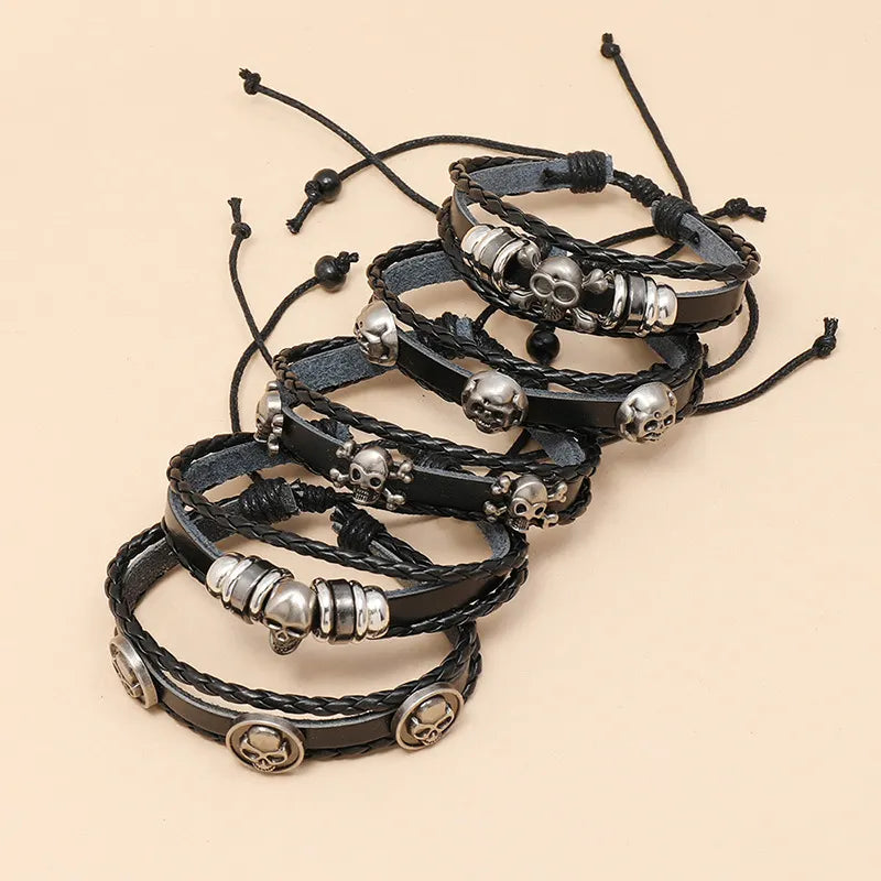 Skull Beaded Leather Bracelet