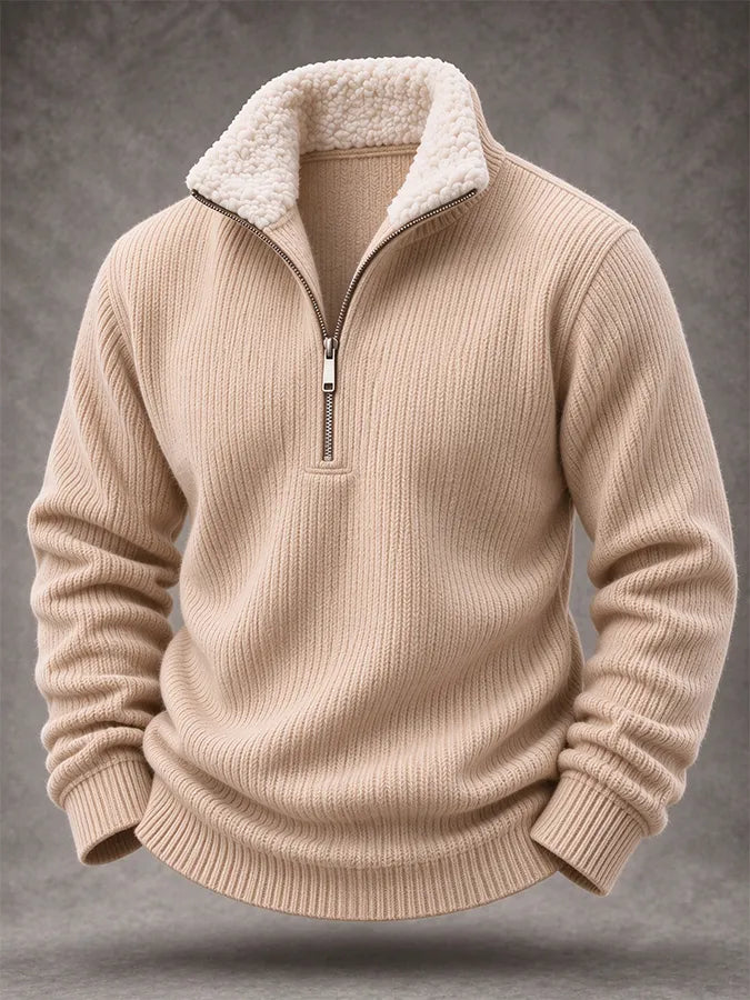 Men'S Casual Woven Zipper Wool Collar Sportswear