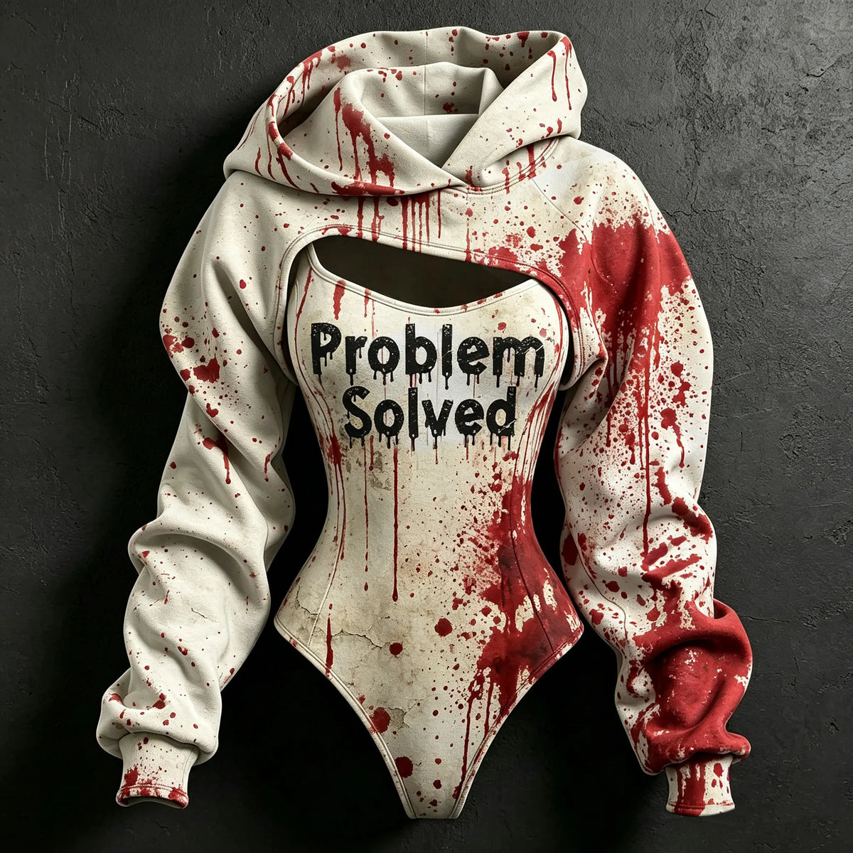 Women's Retro Halloween Bloodstain Problem Solved Print Hoodie Two-piece Set
