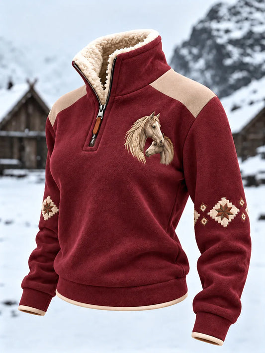 ✨Early Bird Christmas | Buy 3, Get 20% Off the Lowest-Priced Item✨Women's Retro Western-style horse plush collar sweatshirt