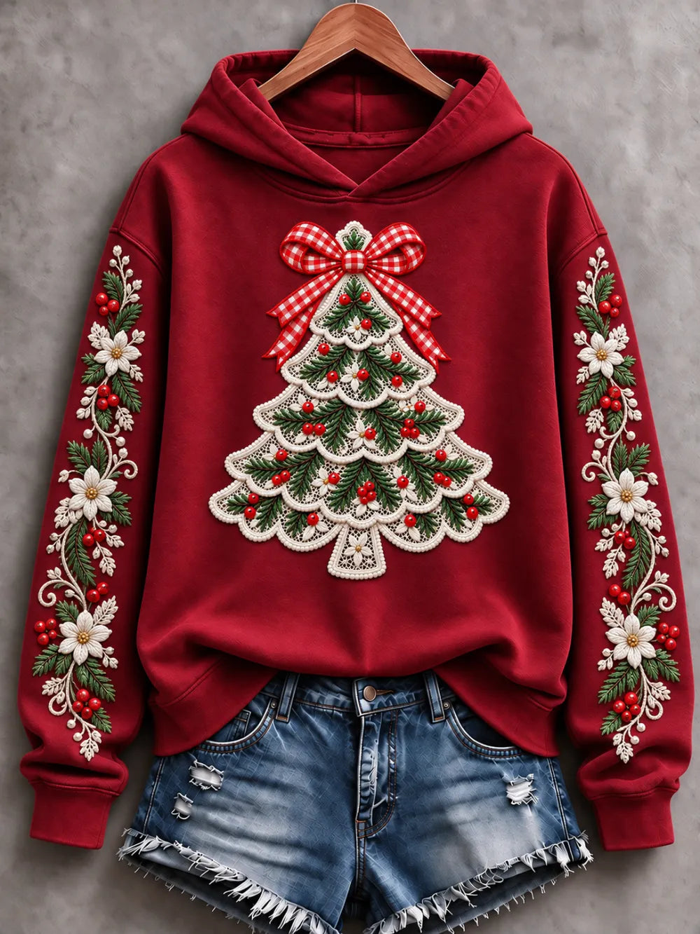 Women'S Christmas Tree Printed Casual Hoodie