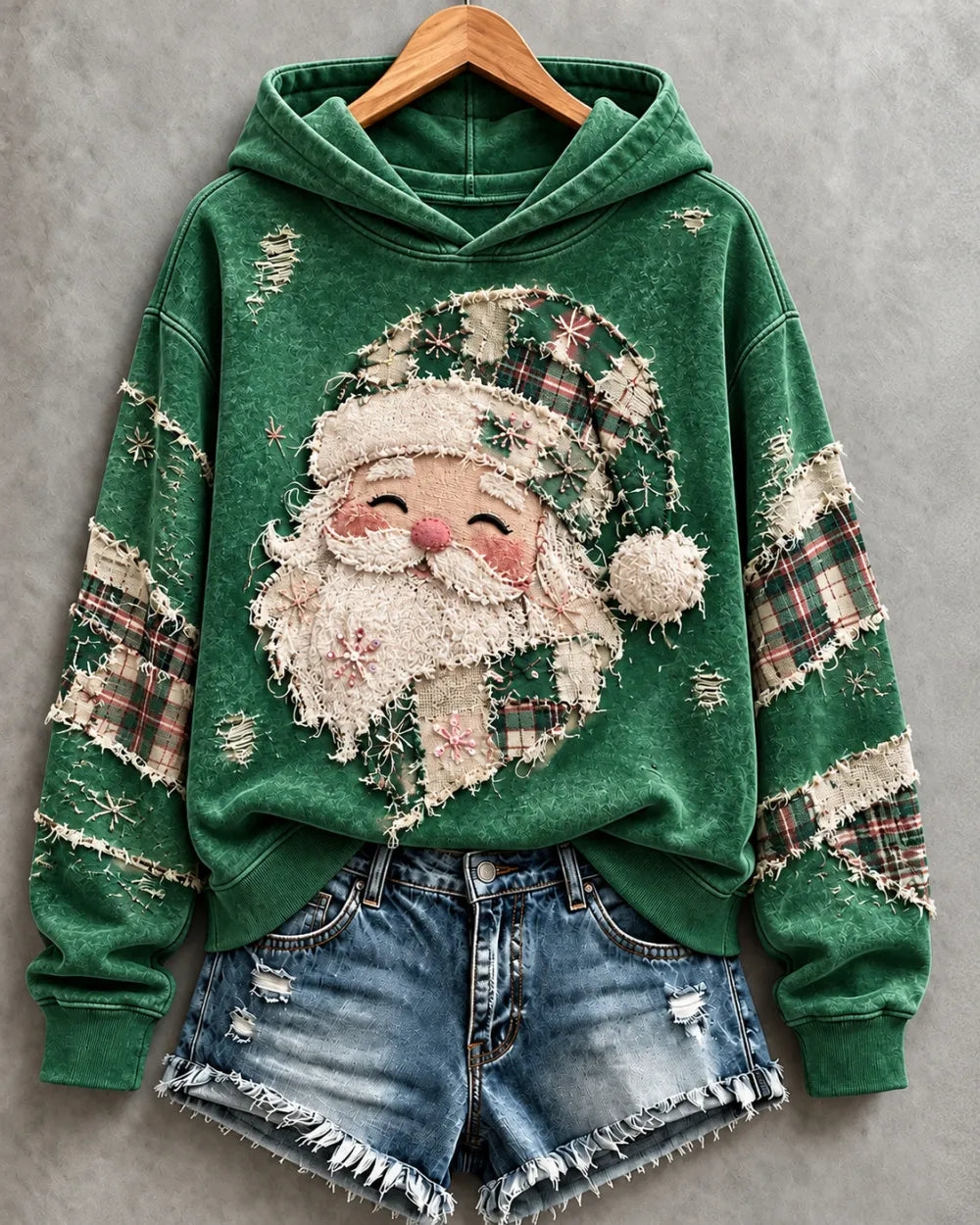 Women's Pink Santa Patchwork Art Hoodie