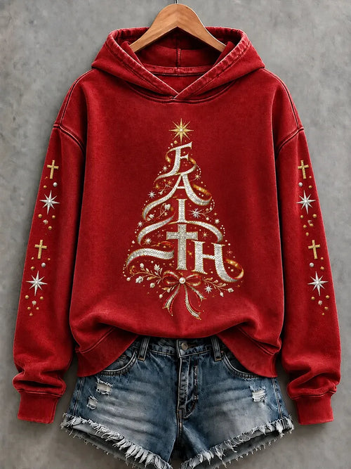 Women'S Christmas Themed Faith Casual Hooded Sweatshirt