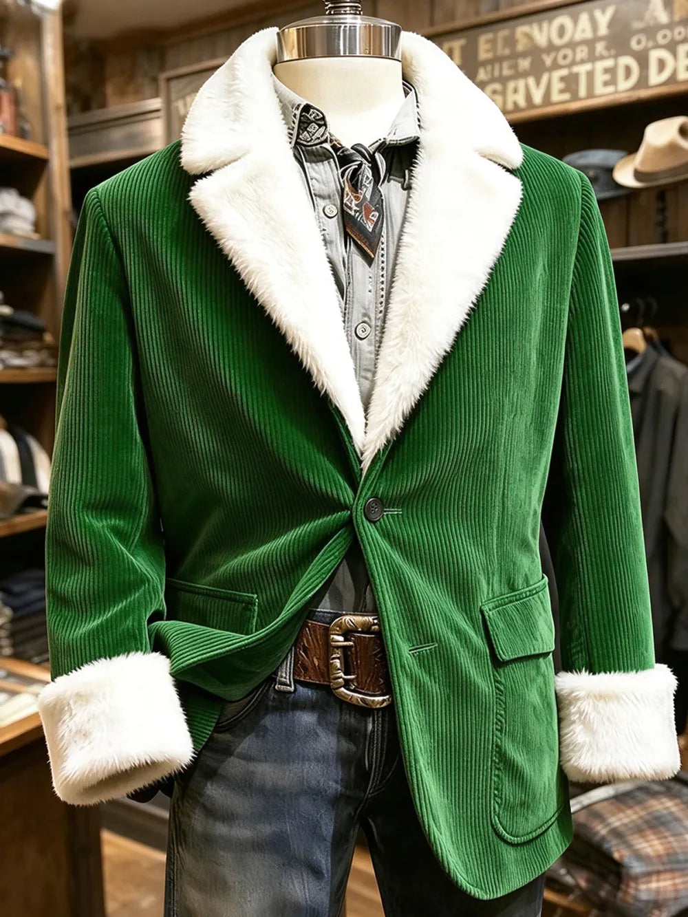 Men’s Christmas-Themed Fleece-Lined Corduroy Blazer