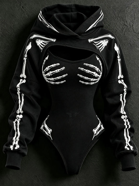 Women's Vintage Halloween Skull-line Casual Athletic Two-piece Set