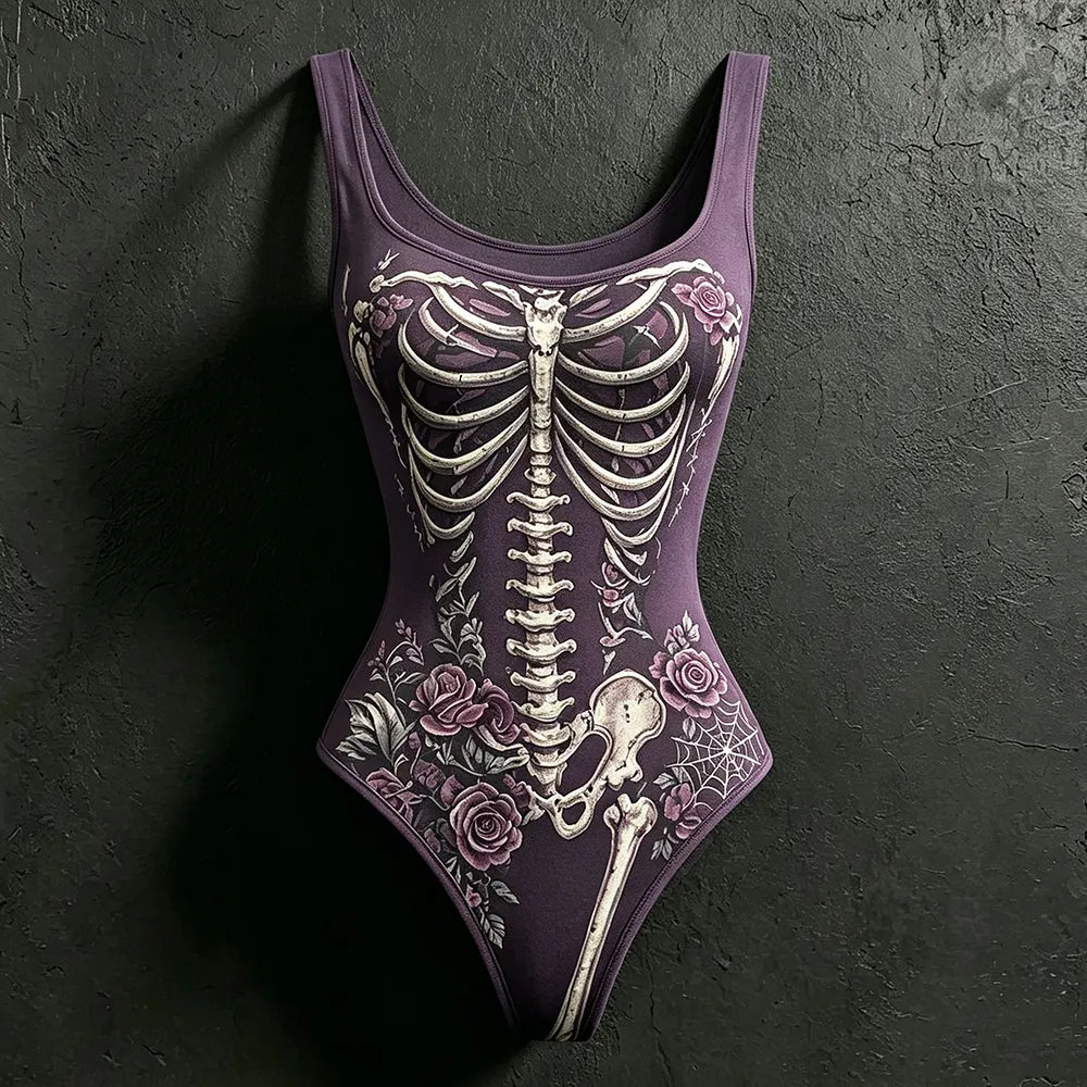 Women's Halloween Rose Skeleton Spider Web Hoodie Two-piece Set