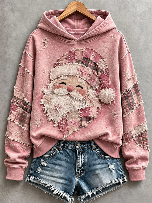 Women's Pink Santa Patchwork Art Hoodie