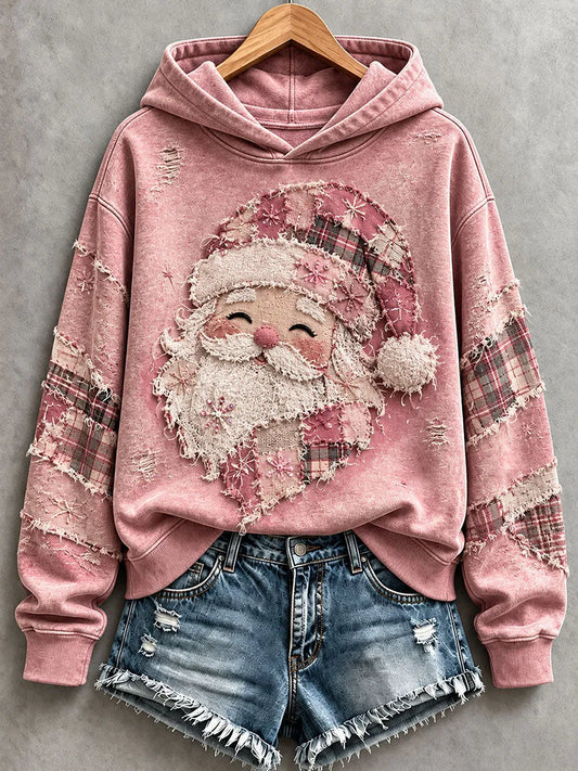 Women's Pink Santa Patchwork Art Hoodie