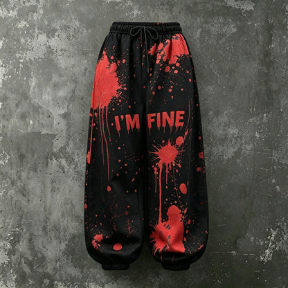 Women's Halloween Bloodstain I'm Fine Print Loose Pants