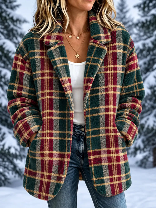 Women'S Christmas Plaid Art Flannel Lapel Jacket