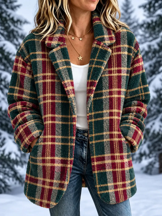 Women'S Christmas Plaid Art Flannel Lapel Jacket