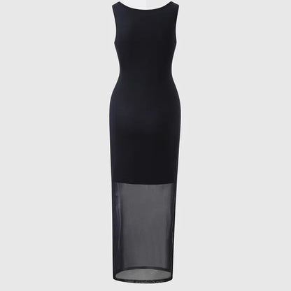 Women's Gothic Skeleton Print Sheer Mesh Bodycon Maxi Dress