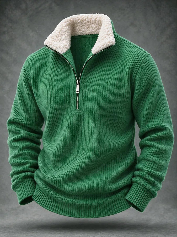 Men'S Casual Woven Zipper Wool Collar Sportswear