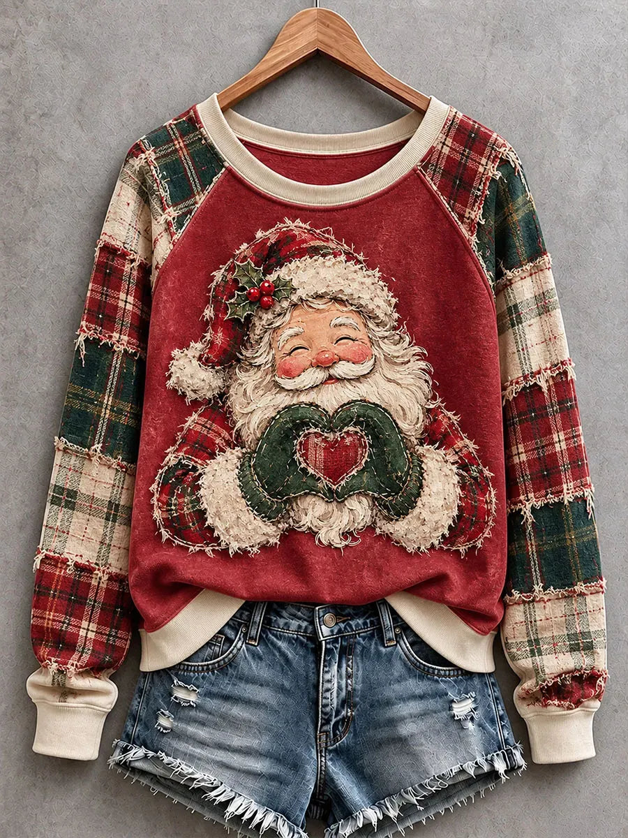 Women'S Funny Santa Patchwork Art Sweatshirt