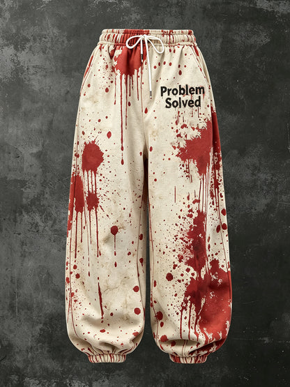 Women's Retro Halloween Bloodstain Letter Print Loose Pants
