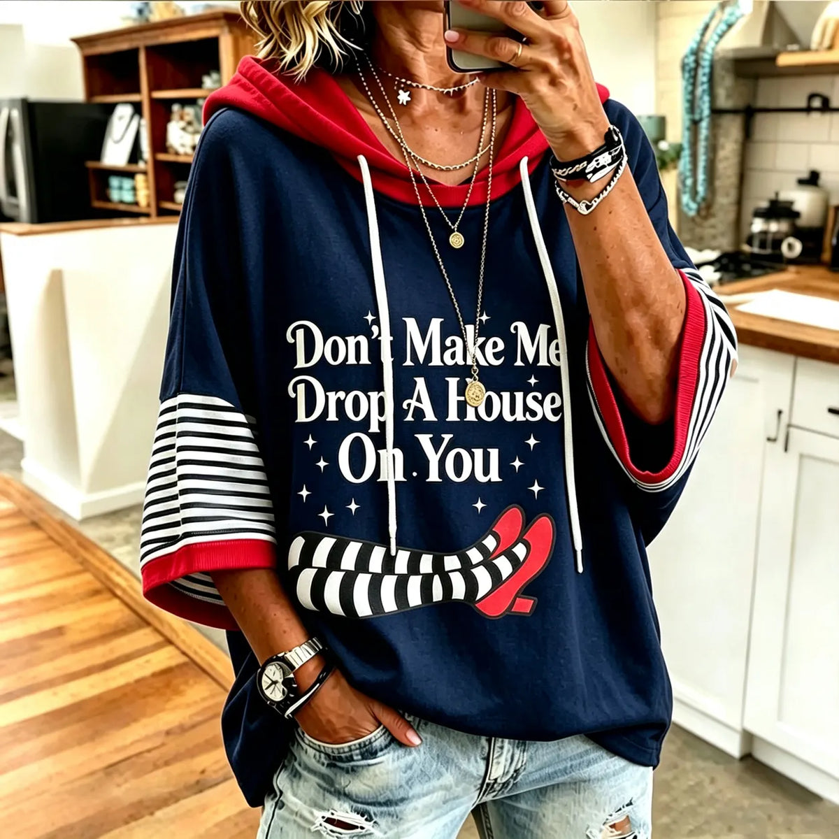 Women's Retro Halloween Striped Print Casual Hoodie