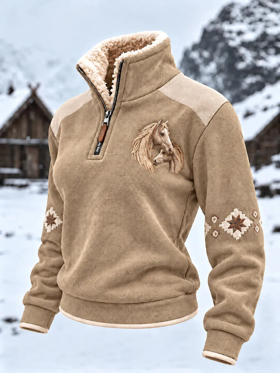 ✨Early Bird Christmas | Buy 3, Get 20% Off the Lowest-Priced Item✨Women's Retro Western-style horse plush collar sweatshirt