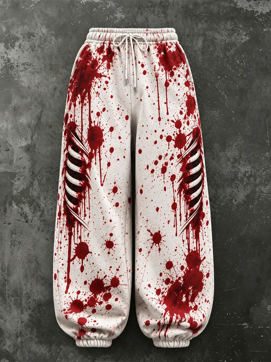 Women's Halloween Gothic Blood-stained Skeleton Print Pants