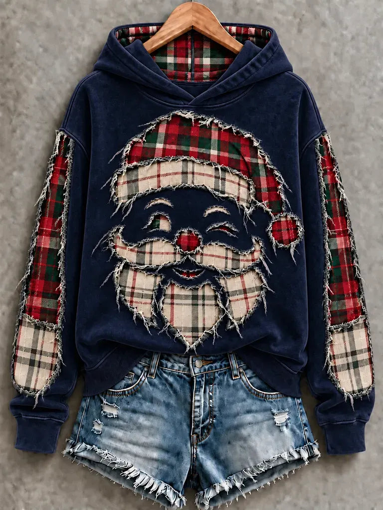 ✨Early Bird Christmas | Buy 3, Get 20% Off the Lowest-Priced Item✨Vintage Green Buffalo Plaid Distressed Santa Christmas Hoodie