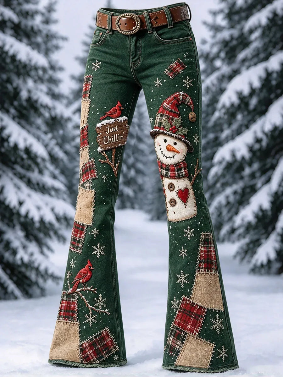 Women'S Christmas Snowman Pattern Casual Jeans