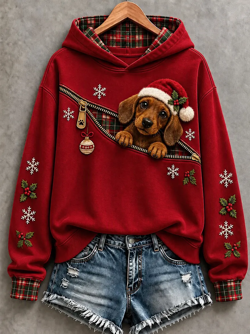 Women'S Christmas Casual Print  Hooded Sweatshirt
