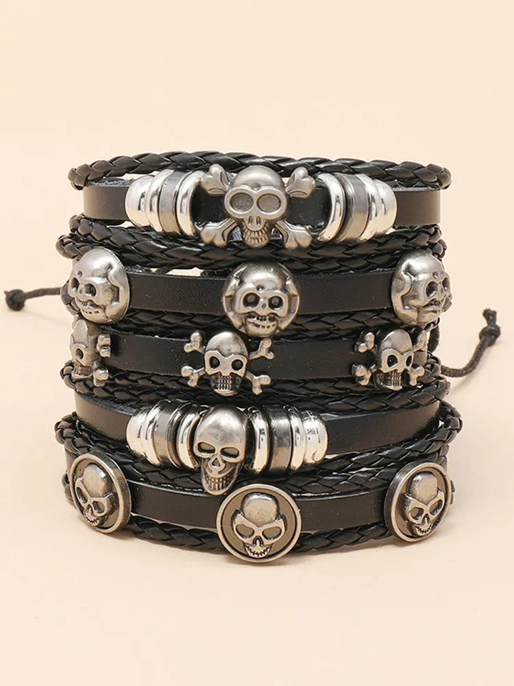 Skull Beaded Leather Bracelet