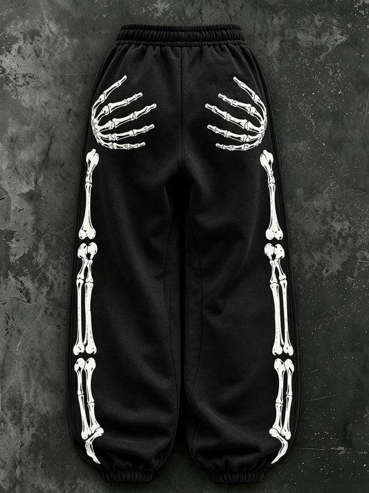 Women's Vintage Halloween Skull Outline Casual Sweatpants